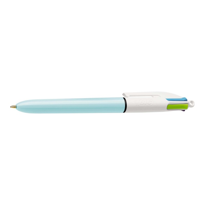BIC Stylo à bille rechargeable pointe moyenne rétractable 4 couleurs dencre FUN (vert pomme