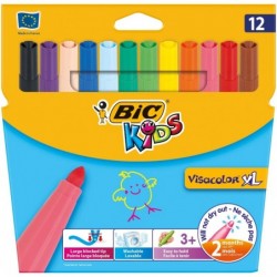 BIC Pochette de 12 feutres à dessin pointes extra-larges encre lavable CONTE