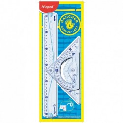 Maped Kit de traçage 3 pièces pour GAUCHER : (1 règle 30cm +1 équerre 21cm 45°+ 1 rapporteur 180) plastique