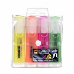 Pochette 4 surligneurs corps plat