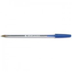 Stylo à bille pointe moyenne encre bleue corps plastique cristal avec capuchon
