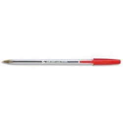 Stylo à bille pointe moyenne encre rouge corps plastique cristal avec capuchon