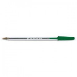 Stylo à bille pointe moyenne encre verte corps plastique cristal avec capuchon